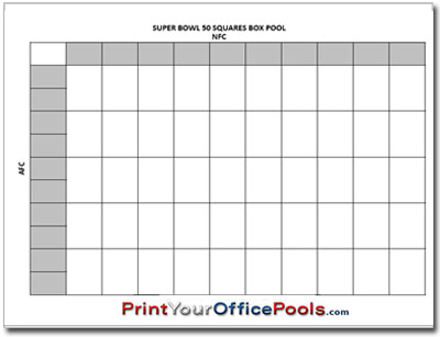 Printable Super Bowl Squares - 100 Square Grid Office Pool